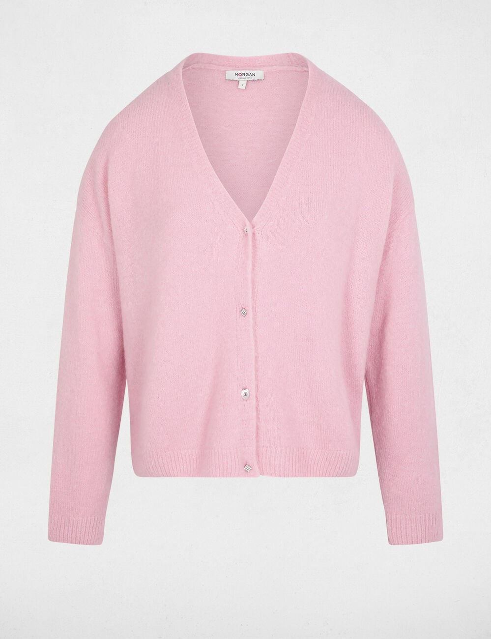 C&aacute;rdigan de punto con cuello en V rosa pastel mujer