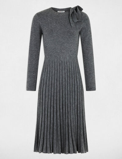Vestido de punto plisado gris claro mujer
