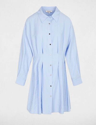 Vestido camisero con pliegues azul cielo mujer