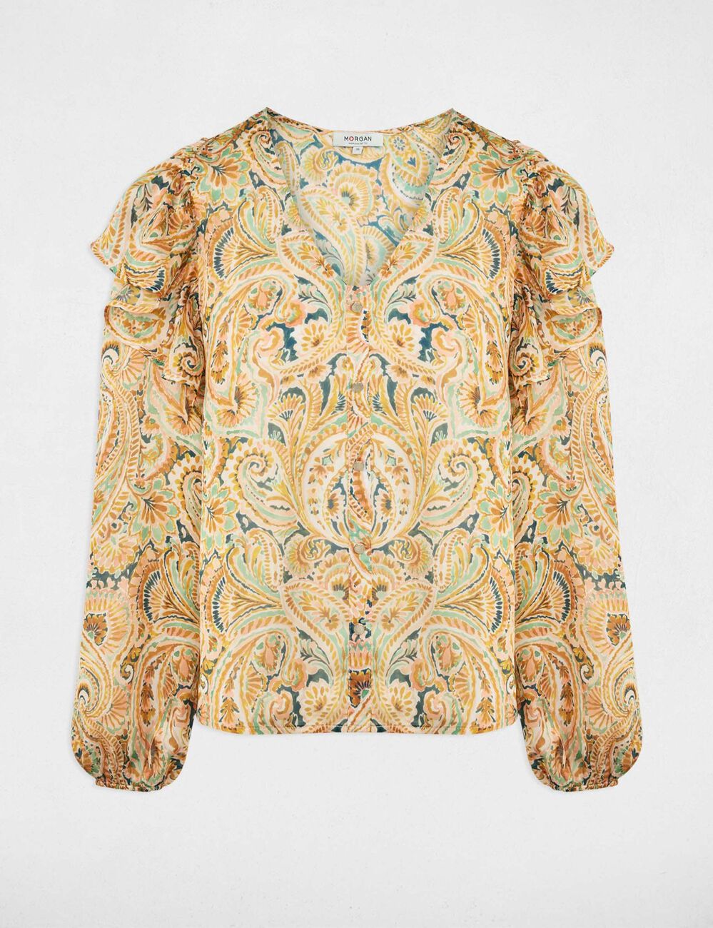 Camisa entallada cuello v multicolor mujer
