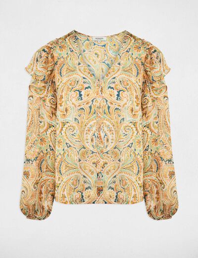 Camisa entallada cuello v multicolor mujer