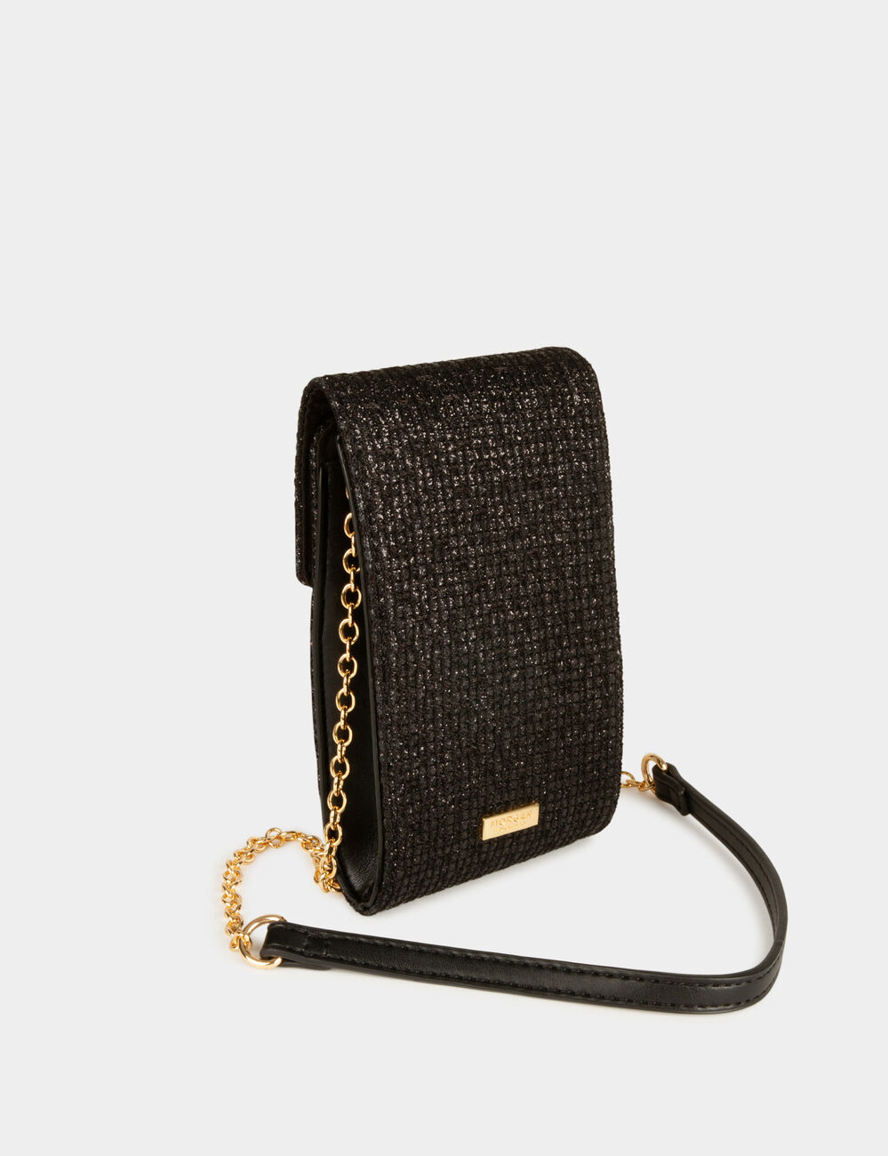 Bolso tel&eacute;fono lentejuelas negro mujer
