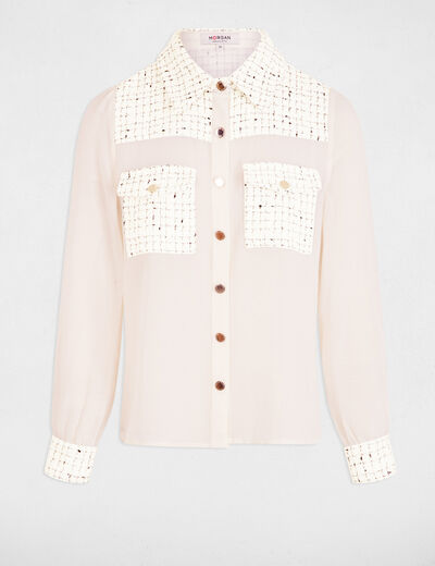 Camisa manga larga marfil mujer