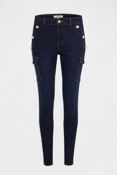 Vaquero cargo skinny con botones vaquero en bruto mujer