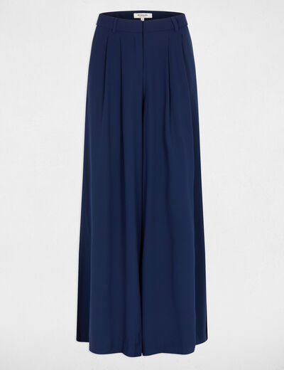 Pantal&oacute;n ancho fluido azul marino mujer
