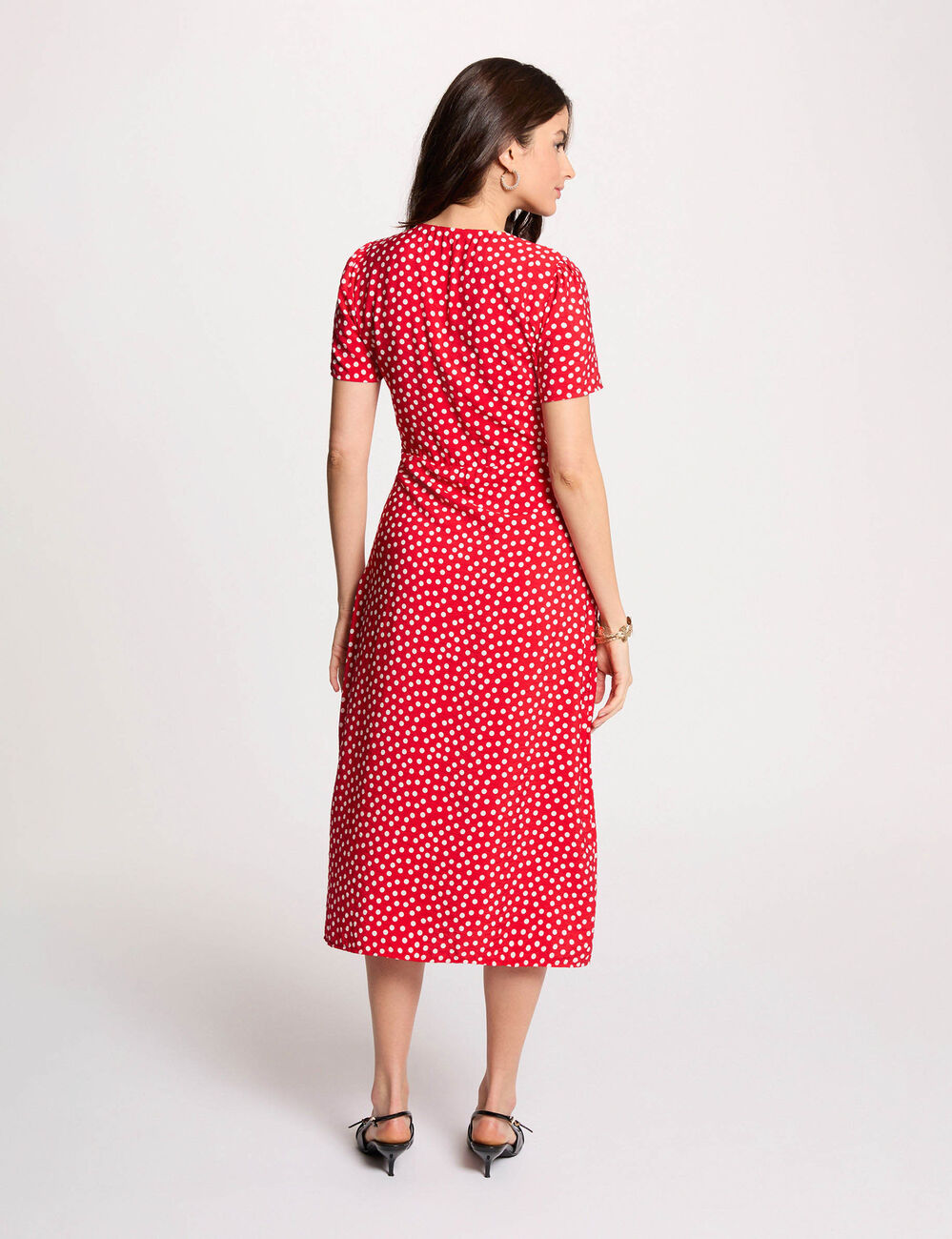 Vestido midi con cuello en V rojo mujer