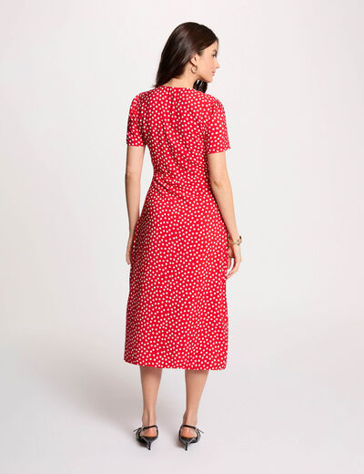 Vestido midi con cuello en V rojo mujer