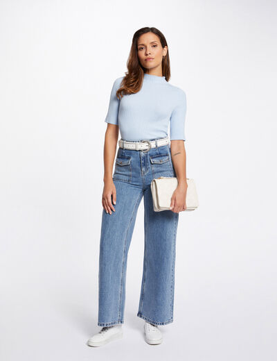 Vaquero pernera ancha talle alto denim doble stone mujer