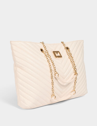 Bolso shopper acolchado marfil mujer