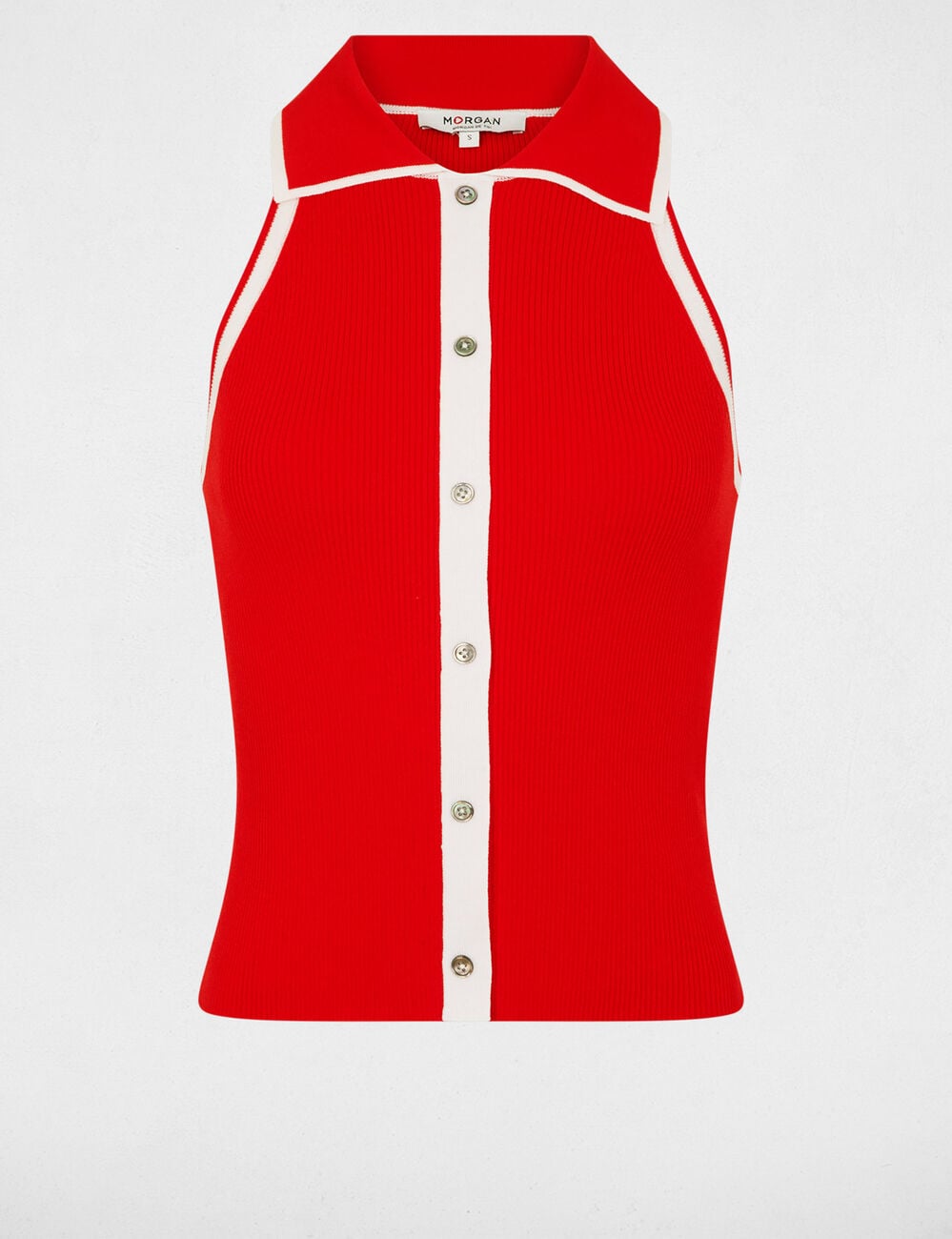 Jersey ajustado con cuello vuelto rojo vivo mujer