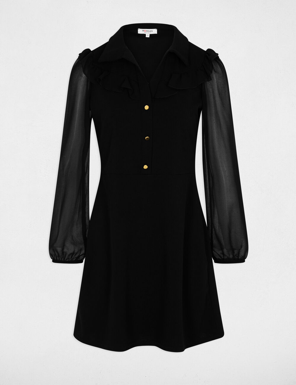 Vestido corto con cuello de solapa negro mujer