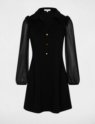 Vestido corto con cuello de solapa negro mujer
