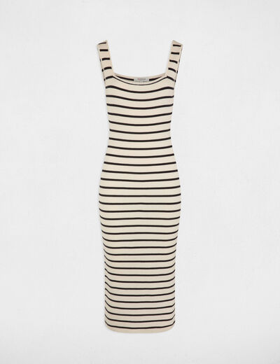 Vestido punto largo ajustado crudo mujer