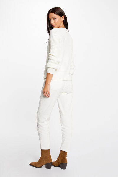Jersey manga larga con cuello redondo crudo mujer