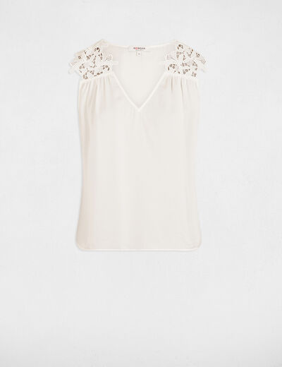 Top de encaje sin mangas blanco mujer