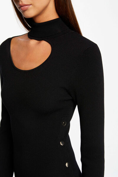 Vestido de punto midi ajustado abertura negro mujer