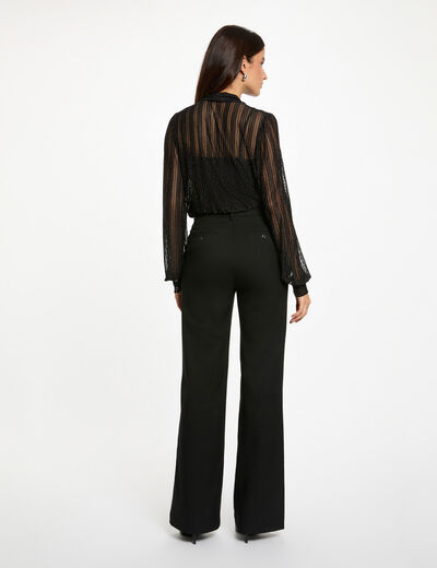 Camiseta corta con cuello lazada negro mujer
