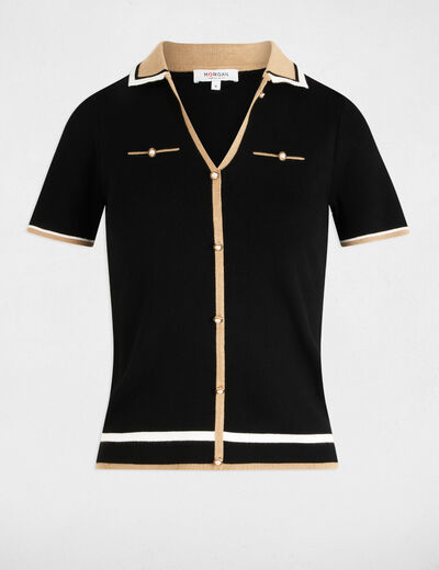 Jersey cuello tipo polo manga corta negro mujer