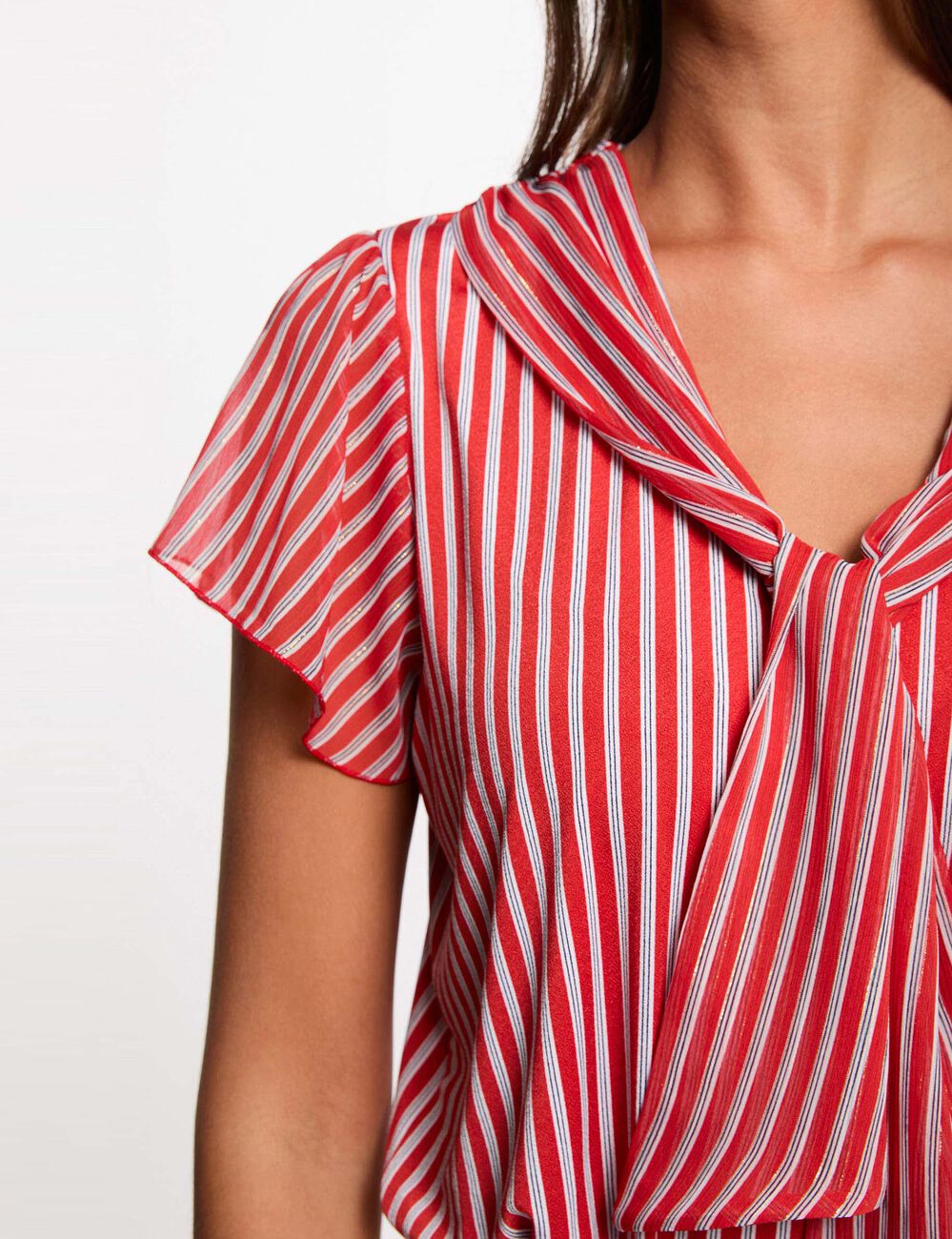 Camiseta con cuello lazada rojo mujer