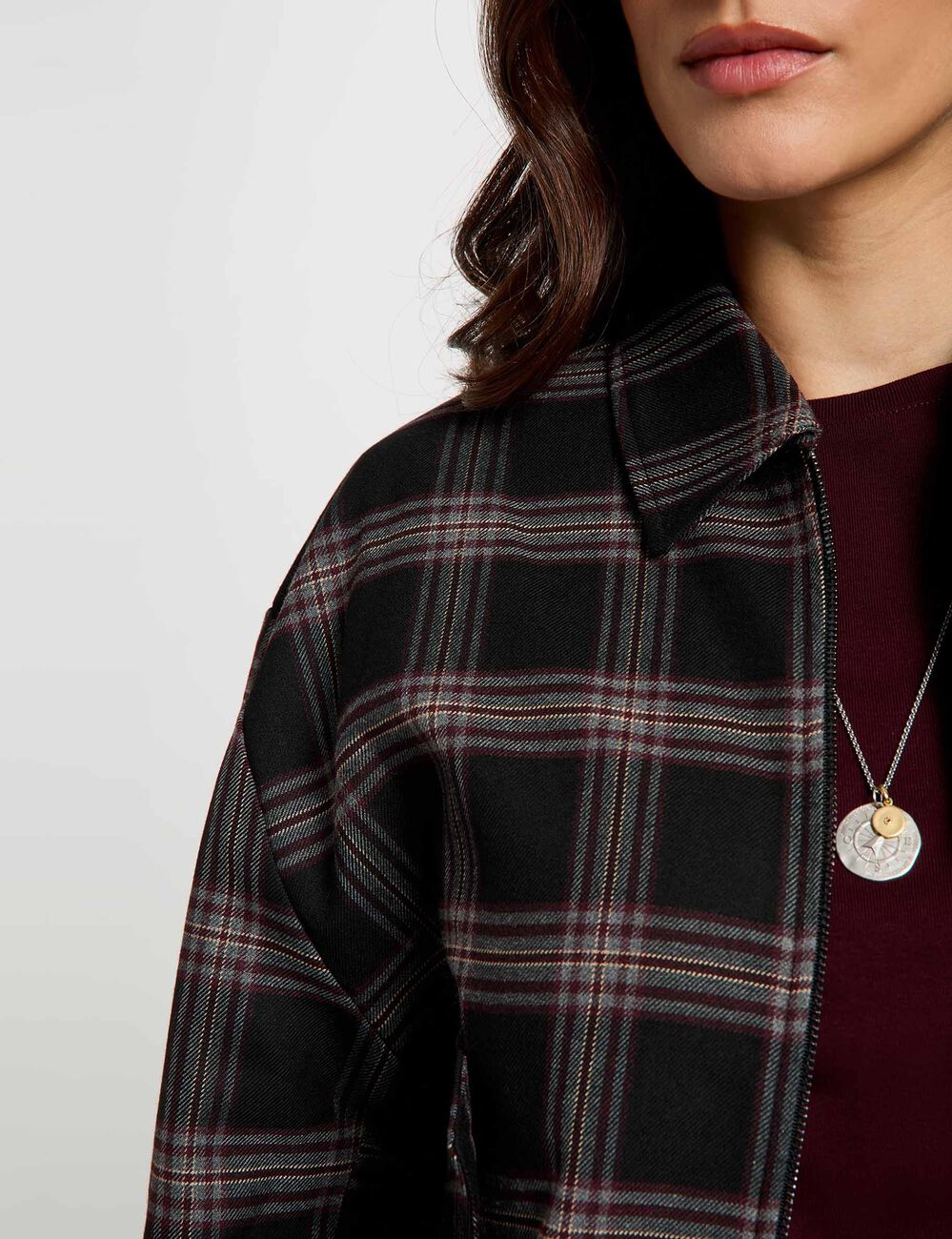 Chaqueta de cuadros negro mujer