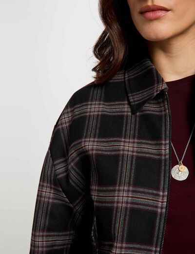 Chaqueta de cuadros negro mujer