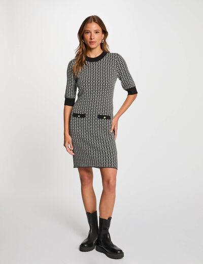 Vestido punto ajustado negro mujer