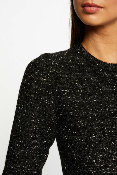 Vestido de punto ajustado manga corta negro mujer