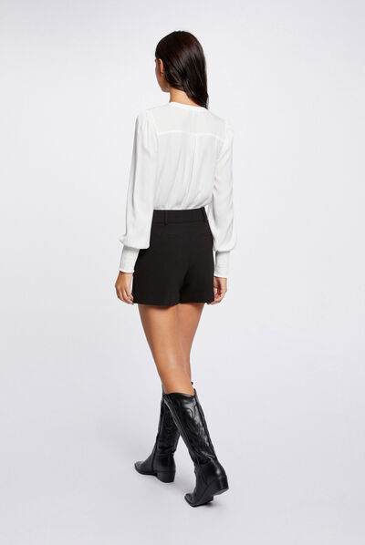 Camisa manga larga con cuello redondo crudo mujer