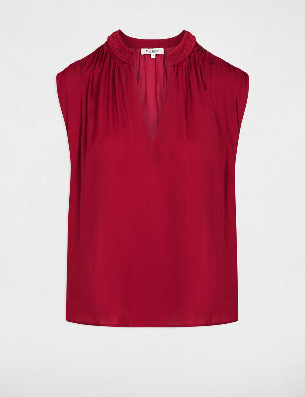Blusa manga corta satinada burdeos mujer