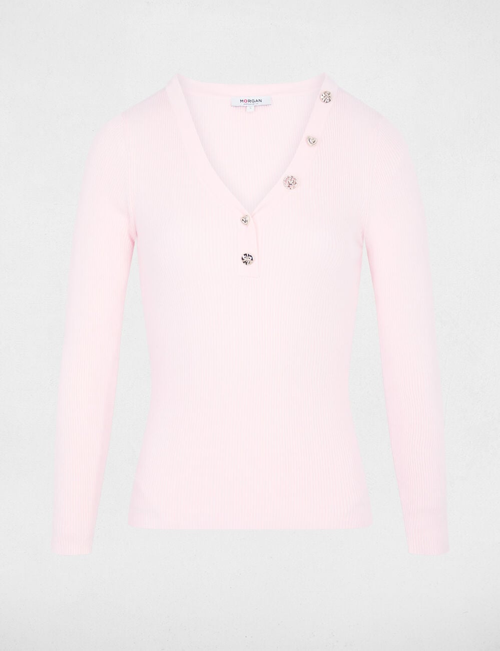Jersey cuello v fantas&iacute;a rosa claro mujer