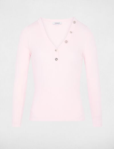 Jersey cuello v fantas&iacute;a rosa claro mujer