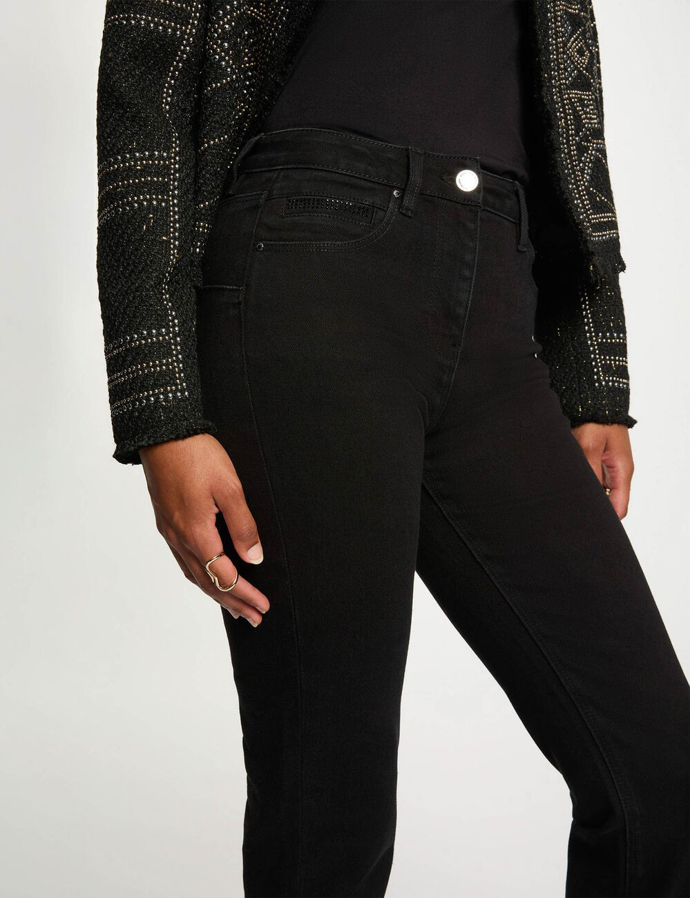 Vaquero recto con strass negro mujer