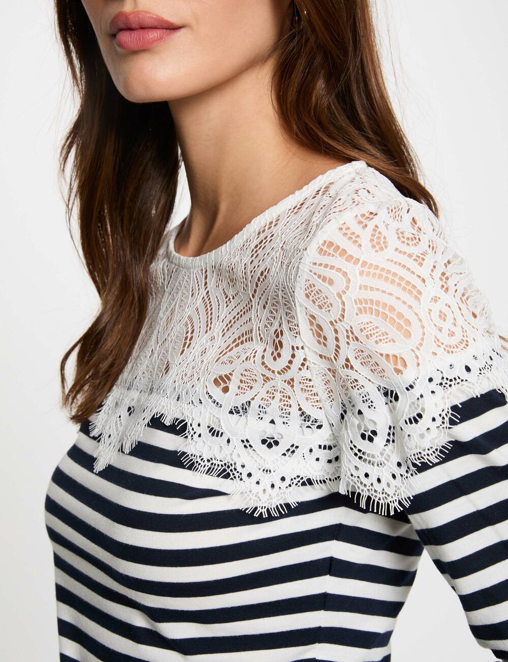 Camiseta manga larga rayas blanco mujer