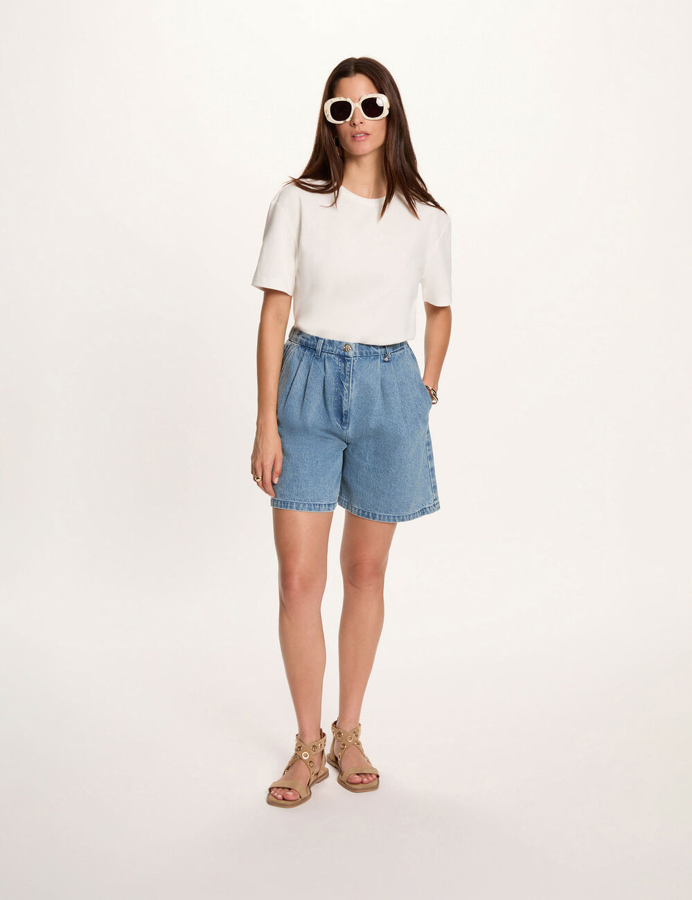 Camiseta de cuello redondo blanco mujer