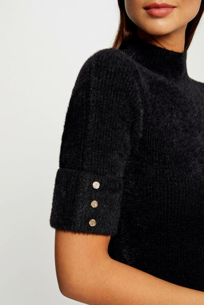 Vestido de punto ajustado manga corta negro mujer