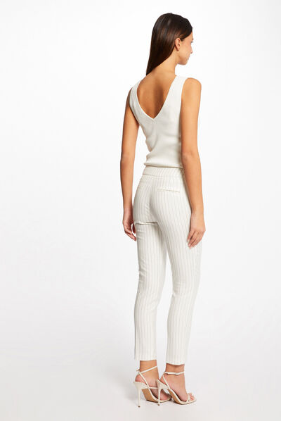Pantalón city ajustado con rayas crudo mujer