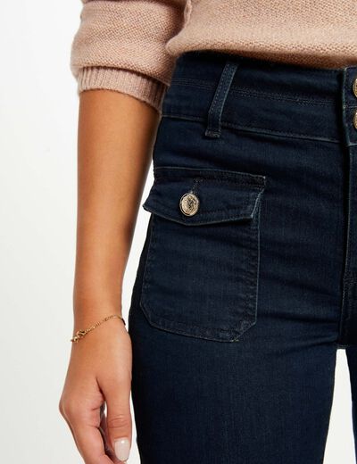 Vaquero boot-cut talle alto denim crudo mujer