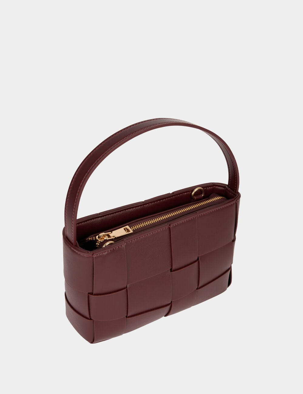 Bolso trenzado de polipiel burdeos mujer