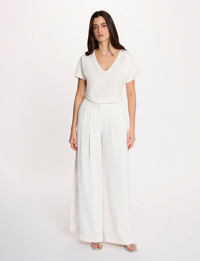 Pantal&oacute;n ancho fluido blanco mujer