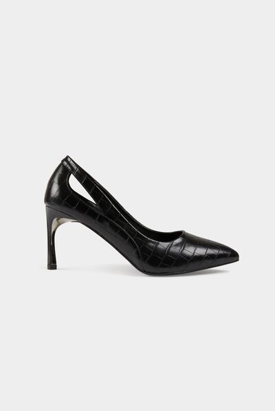 Zapatos efecto cocodrilo con aberturas negro mujer