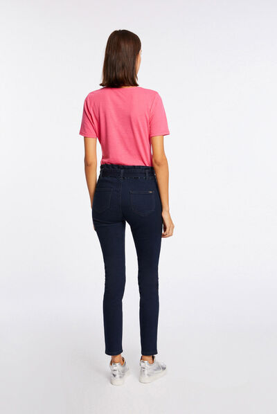 Camiseta manga corta con escote en V fucsia mujer