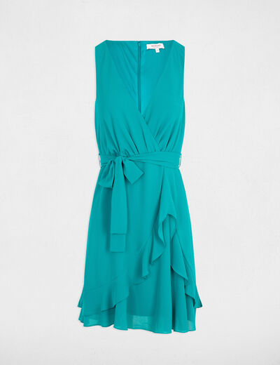 Vestido corto cruzado azul turquesa mujer