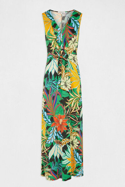 Vestido largo recto estampado vegetal multicolor mujer