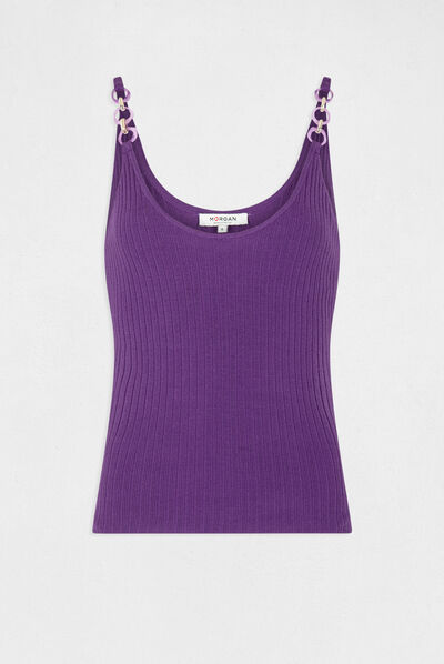 Top de punto con detalles de cadena morado oscuro mujer