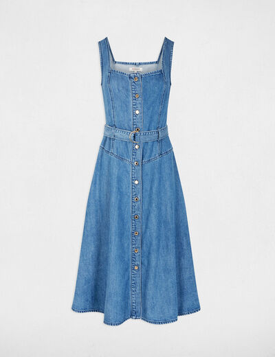 Vestido midi con escote cuadrado denim stone mujer