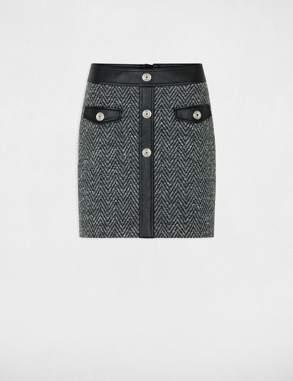 Falda de tweed negro mujer