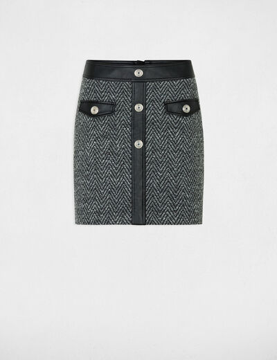 Falda de tweed negro mujer