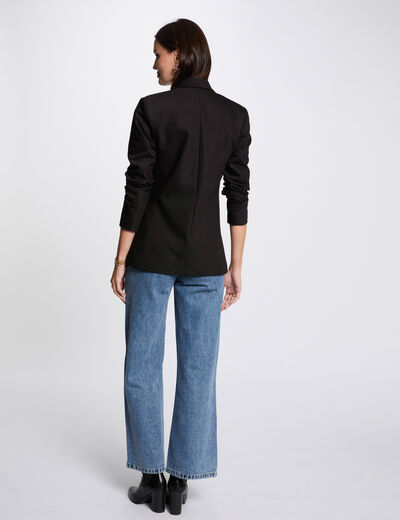 Chaqueta corta cuello chal negro mujer