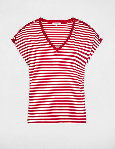 Camiseta de rayas con cuello v blanco mujer