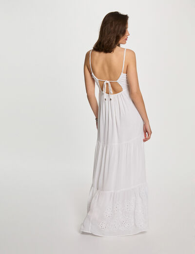 Vestido largo holgado bordado blanco mujer